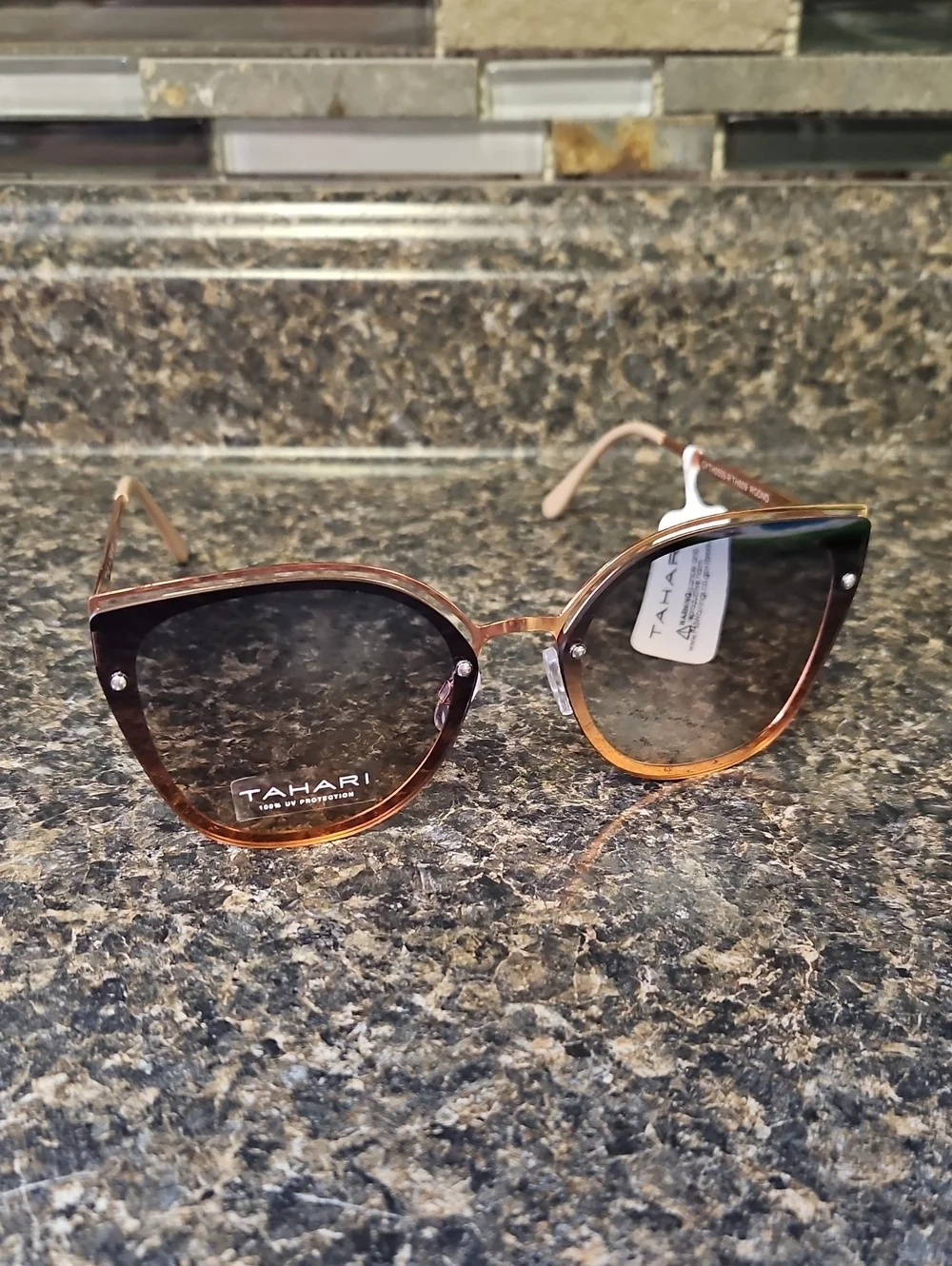 Tahari Rose Gold Cat Eye Gradient Lens Sunglasses BNWT